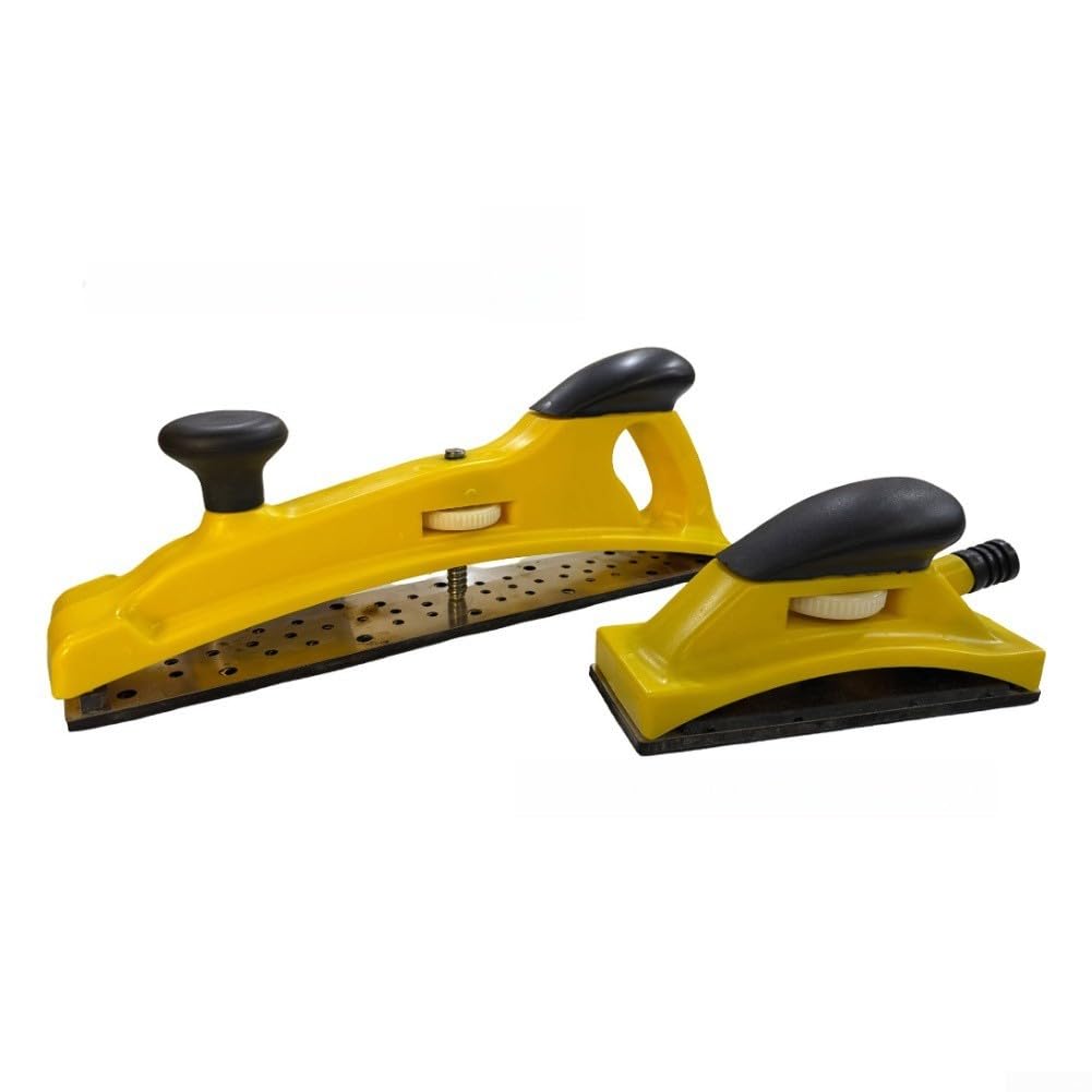 Bloque de lijado manual ajustable amarillo con control de perilla para restauración de pintura automotriz, placa de molienda seca con puerto de extracción de polvo 15.74 pulgadas (198 mm)