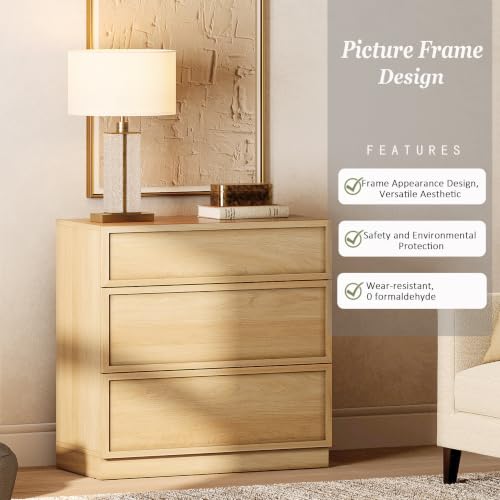 Image of WAMPAT Wided Nightstand with 3 Drawers, Modern Tall End Table with Large Storage for Bedroom, Bedroom Wooden Side Table and Closet Organizer, Oak,1 Pcs