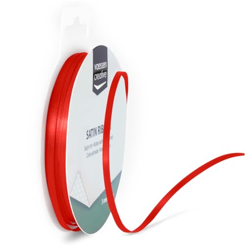 Vaessen Creative Satinband, Rot, Mohnrot, 3 mm x 10 m Doppelsatinband, Schleifenband, Dekoband, Geschenkband, Stoffband für Hochzeit, Taufe und Geburtstagsgeschenke