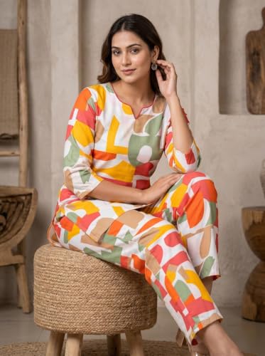 Image of Women's Printed Crepe Co-Ord Set | Stylish 2 Piece Printed Tunic Top with Matching Pants | Trendy Casual Wear, Office Wear, and Daily Outfits