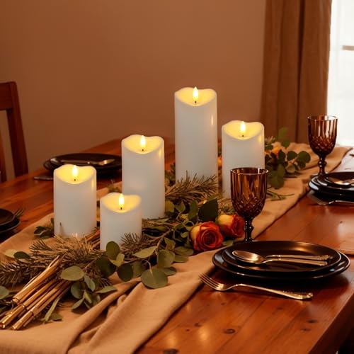 Image of Raycare 3 inchx4 inch5 inch 6 inch 8 inch 8 inch Outdoor Waterproof Flameless Candles, Battery Operated LED Candles with Remote Control and Timer, Electric Fake Plastic Pillar Candles, Ivory White, Set of 5