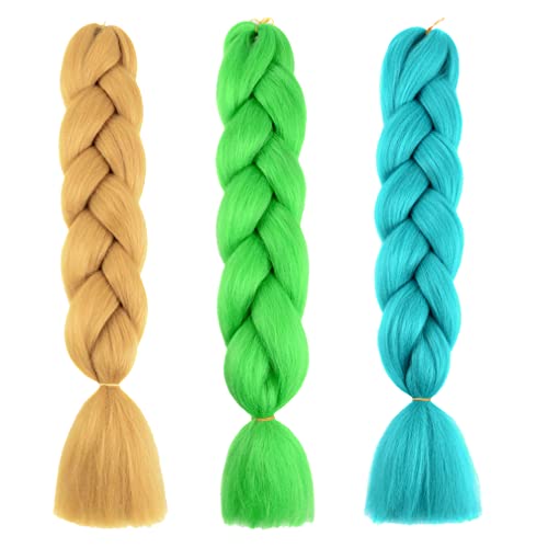 Xiaofeng Braiding Hair Extensions for Women 3 Packs 100g/Pack 24Inch High Temperature Ombre Jumbo Synthetic Braiding Hair for Twist Crochet Braids (24 Inch (Pack of 3), mix3pcs-anna)