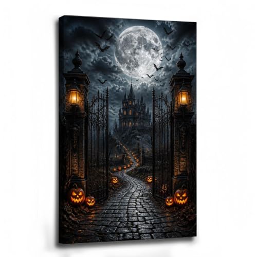 Spooky Iron Gate Castle Path Ghost Wall Art Halloween Home Decor