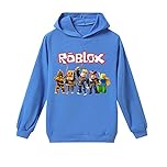 Temolie Roblox Hoodie Boys Sweatshirt YouTuber Teen PS4 Game Character Tops Girls Casual Pullover Long Sleeve T-shirt 4-13Y(blue,150)