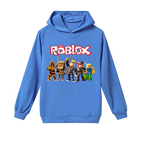 Roblox huvtröja pojkar sweatshirt YouTuber tonåring PS4 spel karaktär toppar flickor vardaglig pullover långärmad t-shirt 4-13 år, BLÅ, 7-8 år
