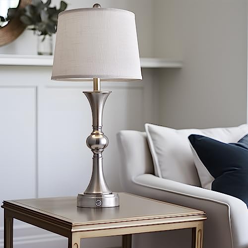 Oneach 3 Way Dimmable Touch Control Table Lamps For Living Room With Usb Charging Port 28” Modern Industrial Nightstand Lamp For Bedroom Bedside Table Lamp Set 2 With Linen Shade Sliver(Bulb Included) #TOP5
