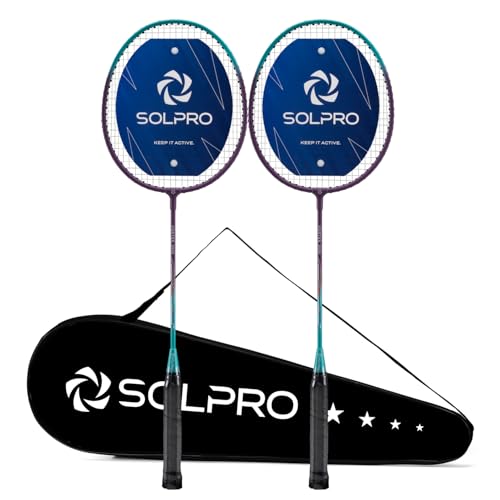 Image of SOLPRO VORTEK 3000 Badminton Racket Set (2 Pcs) for Beginners and Intermediate, Adult and Kids Shuttle Bat with Full Cover Bag, Lightweight Durable Frame Racket for Practice and Match (Indigo /Blue)