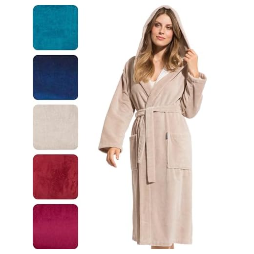 Morgenstern Dam Morgonrock Frotte Sammet Huva Bomull Bambu Microfibrer Beige M extra lång