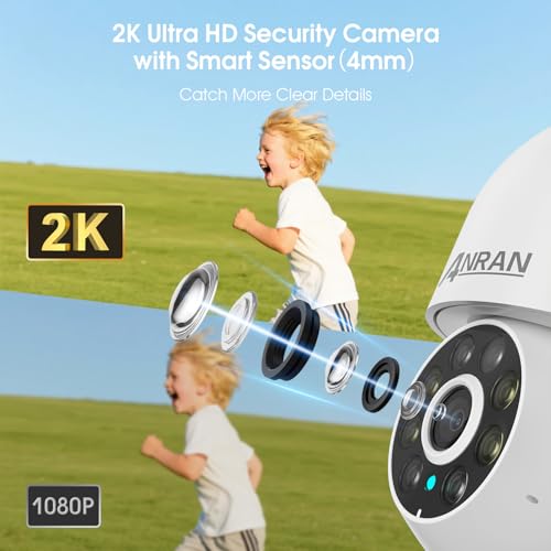 ANRAN 2K WiFi Security Camera Outdoor: 2.4/5GHz Dual-Band, Auto-Tracking, 2-Way Audio, Color Night Vision, 24/7 Recording, 3MP Pan-Tilt 360° View Camera for Home/House - Thumbnail 2