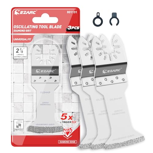 EZARC Diamond Oscillating Blade Extra Long Reach Oscillating Multi Tool Saw Blades for Grout Removal Cleaning Mortar 3-Pack
