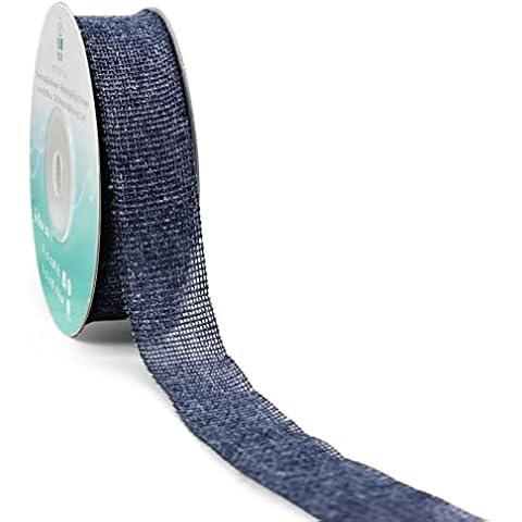 CT CRAFT LLC Vintage Style Charred Side Canvas Ribbon for Home Decor, Gift Wrapping, DIY Crafts, 2o mm x 10 Yards x 1 Roll, Denim Blue Cover