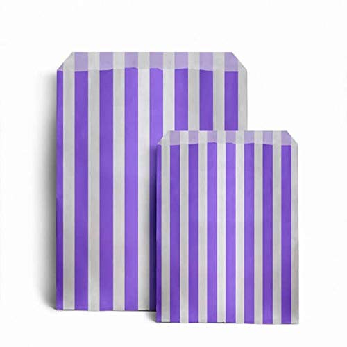 ZYBUX - 5" x 7" Striped Candy Sweet Paper Bags, Wedding Buffet Favour Cake Gift Pick n Mix Shop, Premium Quality UK Made (100, PURPLE)