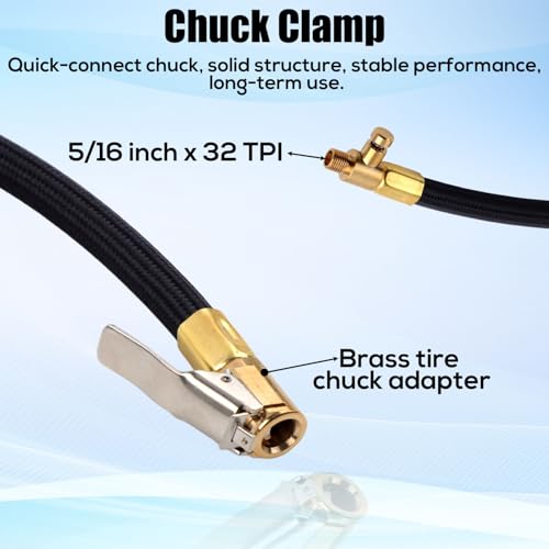 Image of Tire Inflator Extension Hose, Tire Valve Extension Tube High-Pressure Quick-Inflation Clip Connector Clip on Air Pump Chuck Adapter for Car Motorcycle Bicycle Maintenance Compressor Accessories