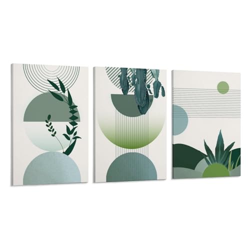 Toiles murales géométriques vert sauge style bohème et minimaliste
