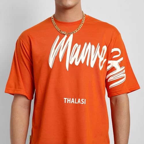 Image of THALASI Urban Vibes Men's Black Oversized T-Shirt | Los Angeles Print T-Shirt for Men |Back Print T-Shirt for Men | Relaxed Baggy Fit | Round Neck & Half Sleeve