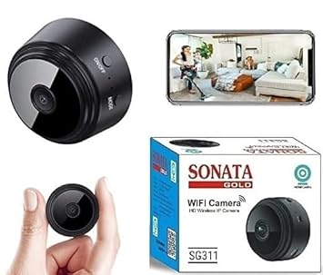SONATA GOLD WiFi CCTV Security Camera for Home Outdoor High HD Focus Spy Magnet Mini Spy WiFi Magnetic Live Stream Night Vision IP Wireless 1080P Audio Video Hidden Nanny Camera (5MP)