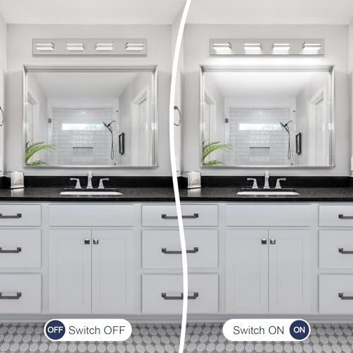 SineRise LED Modern Bathroom Vanity Light Fixtures, Modern Acrylic Bathroom Wall Lighting Fixtures Over Mirror, 4-Light, 30-Inch, Nickel, 100%-0% White by SineRise - Used condition - Image 6