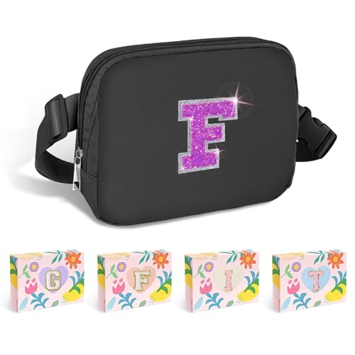 Image of COSHAYSOO Black Fanny Pack for Girls Purse Crossbody Belt Bag with Initials, Personalized Birthday Gifts for 6 7 8 9 10 11 12 Year Old Tween Preteen Girl Letter F