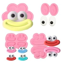 ICNYEKl 4 Pcs Big Eye Sausage Mouth Candy Fondant Molds, Cartoon Face Chocolate Silicone Mold, for Birthday Party Cake Decorations, Cupcake Toppers, Cookies, Gum, Sugar Craft, Dough, Resin, Plaster