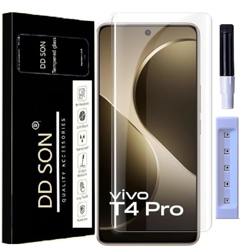 Image of DD SON Premium UV Tempered Glass Screen Protector Compatible For Vivo T4 Pro 5G (6.77 Inch, Pack of 1) Smartphone (Pack Of 1) With Edge To Edge Full Coverage UV And Easy Installation Kit