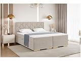 MEBLINI Boxspringbett mit Bettkasten - 180x200 - H3/Beige Samt - Versal - Gepolstert Doppelbett mit Matratze und Topper - Polsterbett mit Stauraum - Bett mit Kopfteil - Stauraumbett