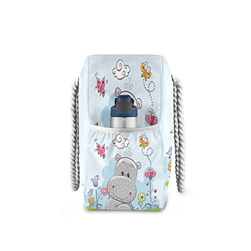 Orezi Large Zip Tote Beach Bag ,Oversize Cute Cartoon Hippo Tote Bag Shoulder Bag Weekender For Gym Beach Travel Pool Yoga Nurse, One Size #TOP2