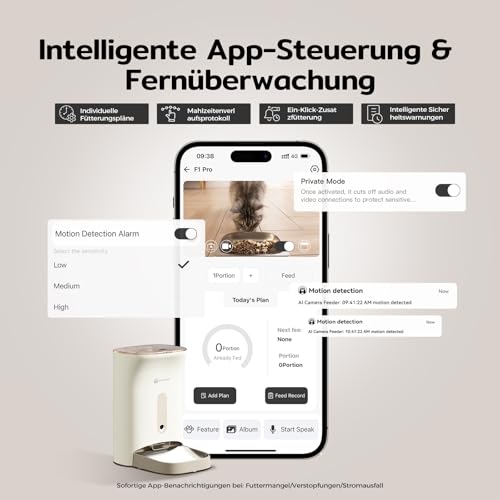 Amicura F1 Pro Futterautomat Mit 2K Kamera & 2.4G/5G Dual-WiFi, 4.5L Automatischer Futterspender Mit 160° Nachtsicht, Anti-Blockade-System, 3-Fach Frischeschutz & APP-Steuerung Für Katzen – Bild 5