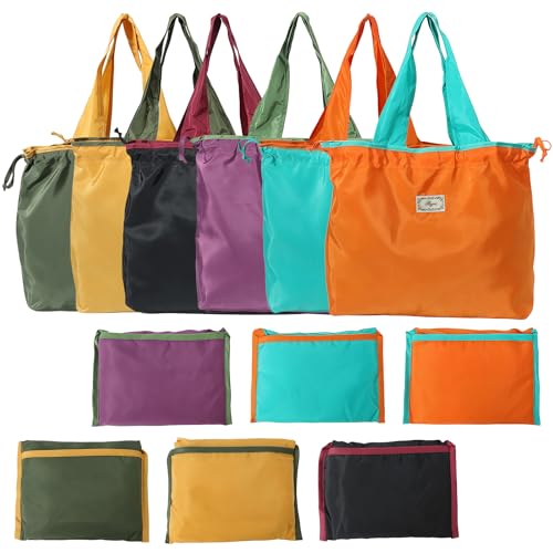 QUYLIXX Reusable Grocery Bags, Colorful Shopping Bags,Machine Washable,Foldable,Durable,Lightweight,Set of 6