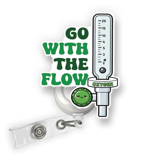 BAVAHA Go with The Flowmeter Acrylic Badge Reel for Respiratory Therapists, Nurse Lanyard, Cute RT Student Gift, ICU, Nurses Week, Med Surg, CRNA
