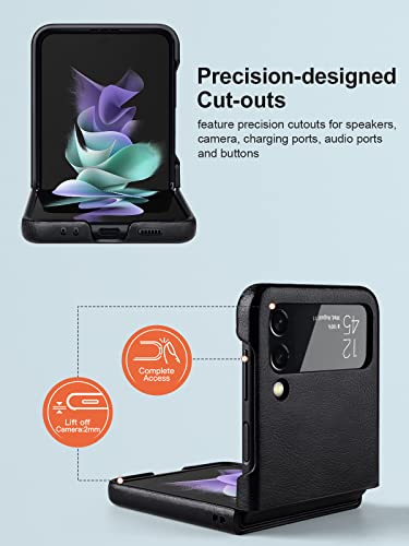 Ocase For Samsung Galaxy Z Flip 4 5G Case, Galaxy Z Flip 4 Leather Case, Slim Thin Shockproof Protective Cover Women Men Phone Case For Galaxy Z Flip4 5G (Black) #TOP4