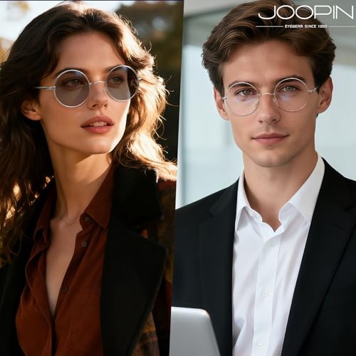 Joopin Fotocromáticas Gafas Filtro Luz Azul Redondas para Hombre y Mujer Protección UV para Juegos TV Ordenador Marco de Metal Plateado - imagen 2
