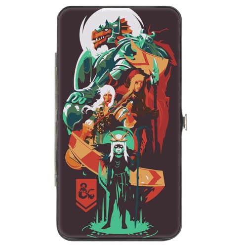 Buckle-Down Wizards of the Coast Wallet, Hinged, Dungeons and Dragons Character Collage Brown Multi Color, Vegan Leather