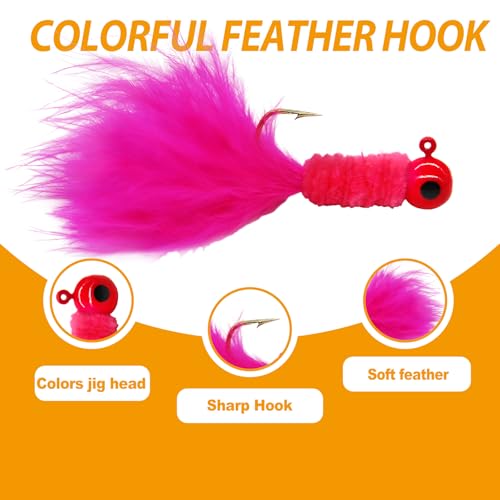 INFISHCEO 50PCS Crappie Fishing Jigs Hook Kit Feather Hair Jigs for Crappie Fishing baits Lures Panfish Trout 1/8 1/16 1/32 oz - Thumbnail 3