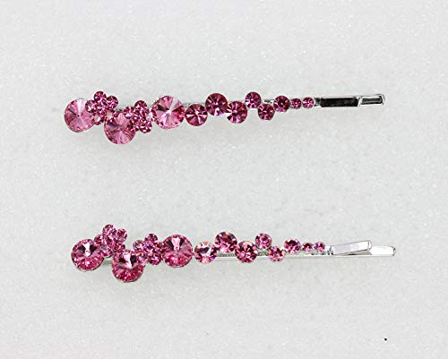 Faship A Pair Of Pink Swarovski Crystal Floral Hair Clips Pins 2 Pcs #TOP1