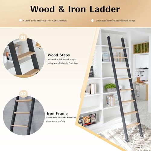 Image of Fredbeck 9ft,108in Library Ladder Carbon Steel Frame Wooden Step,for Loft