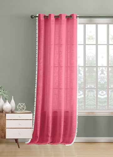 Image of THE LINEN COMPANY Cotton Linen Solid Eyelet Curtains for Window, Plum, Light Filtering Curtain Panels, Window Size 4 Feet, Pack of 1
