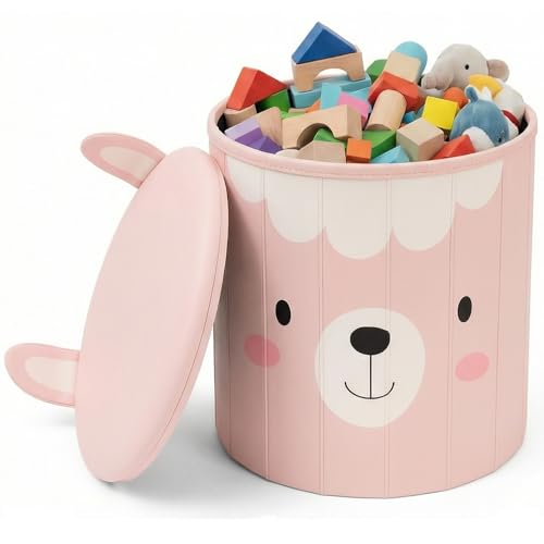 HomeKidsWorlds Kinderhocker Lama - Spielzeugkiste Kinderzimmer Aufbewahrungsbox mit Deckel Sitzbox Kinder Sitzhocker mit Stauraum Tierhocker für Kinder