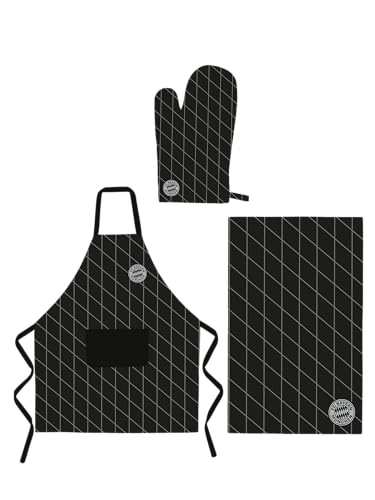 FC Bayern München Grill-Set 3-teilig I Grillschürze, Grillhandschuh, Geschirrtuch I Schwarz
