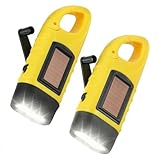 Distorris 2 Pcs Wind Up LED Torch Rechargeable Dynamo Hand Crank Super Bright Portable Camping Torch with Carabiner Hook Outdoor Emergency Flashlight for Hiking Climbing Survival Gear Yellow