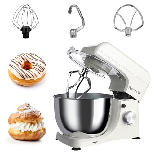 Electric Kitchen Stand Mixer: 380W 8-Speed Tilt-Head Household Food Mixer - 4.75-Qt 304 Stainless Steel Bowl with Cover & Egg Whisk & Dishwasher Safe Dough Hook & Flat Beater, Beige