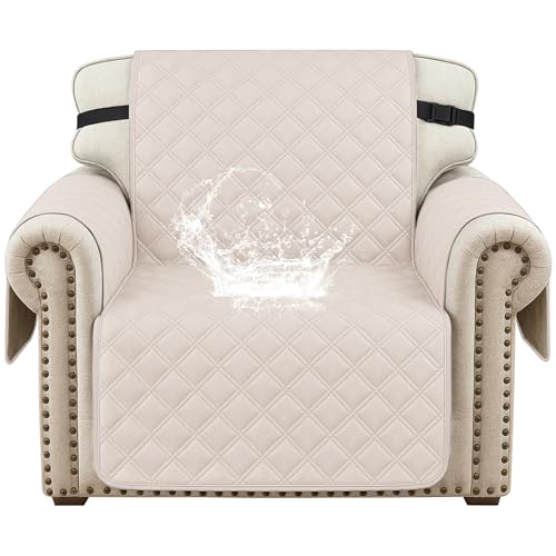 YSTELLAA 100% Impermeable Funda Sillon 1 Plazas, Funda Sofa Anti Gatos Y Perro Mascotas Verano, Sofa Cover Antideslizante Antimanchas Lavable, Beige