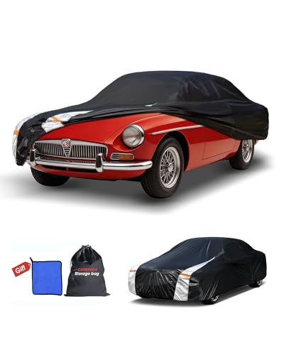 Image of Multi-Layer Car Cover Custom Fit for MG MGB(1962-1981), 100% Waterproof All Weather for Automobiles, Gift with Towel, Heavy Duty Car Covers for Rain Sun UV Protection with Door Zipper