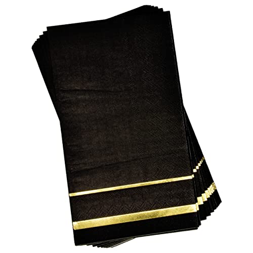 Gift Boutique 100 Gold Trim Lined Black Guest Napkins Disposable Paper Pack Elegant Dinner Hand Napkin for Bathroom Wedding Gold Foil Decorative Towel
