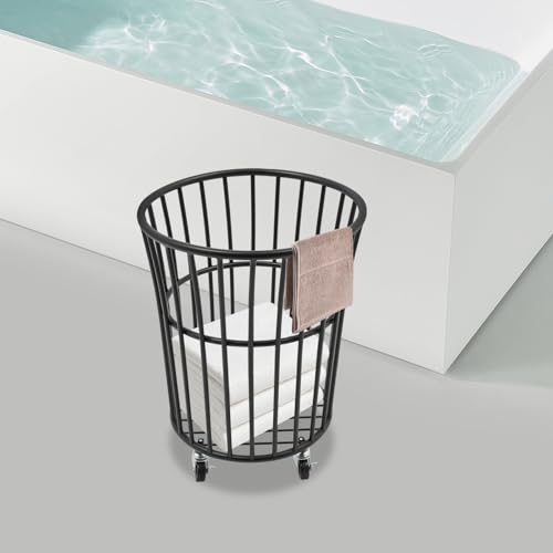 Image of Wire Metal Rolling Laundry Basket On Wheel,Wire Laundry Basket Storage Cart