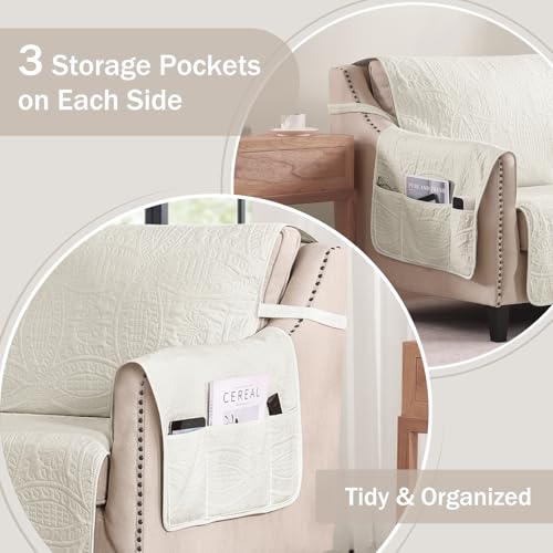 Image of Quilted Grand Sofa Covers for 4 Cushion Couch, Couch Cover for Grand Sofa Washable, Soft Cozy Couch Protector, Oversized Grand Sofa Slipcovers Water-Repellent (Grand Sofa 98 inch, Ivory White)