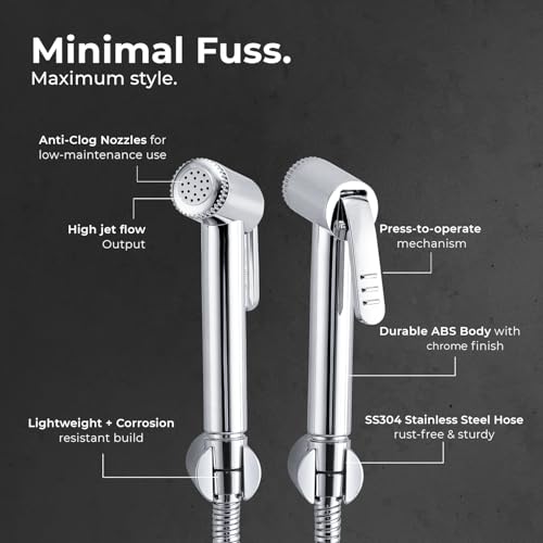 Image of Mila Health Faucet Primejet | ABS Chrome Handheld Bidet Spray| Modern Jet Spray for Toilet Hygiene | Anti-Slip Grip, Leak-Free, Easy Install | Bathroom Fitting