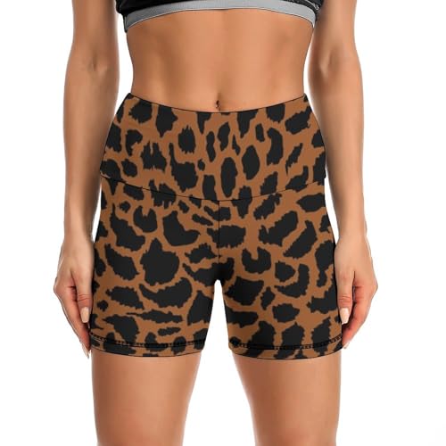 JYYAU Cowhide Cow Pattern High Waist Yoga Shorts for Women Athletic Shorts Leggings Running Pants Black