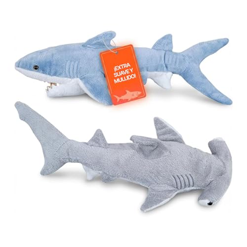 Bedwina Peluches Tiburones – Pack de 2: tiburón mako 35 cm y tiburón Martillo 33 cm, Peluches Suaves para bebés, niños pequeños y niños Bedwina Peluches Tiburones – Pack de 2: tiburón mako 35 cm y tiburón Martillo 33 cm, Peluches Suaves para bebés, niños pequeños y niños