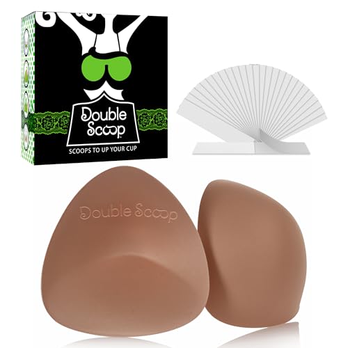 Image of Double Scoop Triangle Big Bust Inserts w /Bonus Tape Sticky Strips, Shapewear for Large Breast Bra Cup, Replacement Bra Pads, Nipple Covers Smoother, Lightweight Plus Size DD+ (Brown)