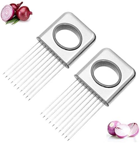 Onion Holder Slicer, Airlxf Stainless Steel Fork Slicing Tomato Cutter Onion Peeler Odor Eliminator Vegetable Potato Cutter Slicer Gadget Multipurpose Meat Tenderizers (2 PCS)